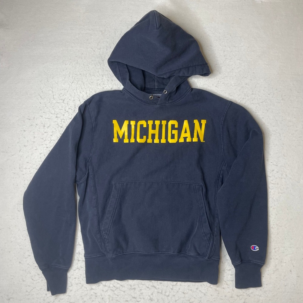Champion Michigan Wolverines Reverse‎ Weave Hoodie Navy Blue Mens Small S
